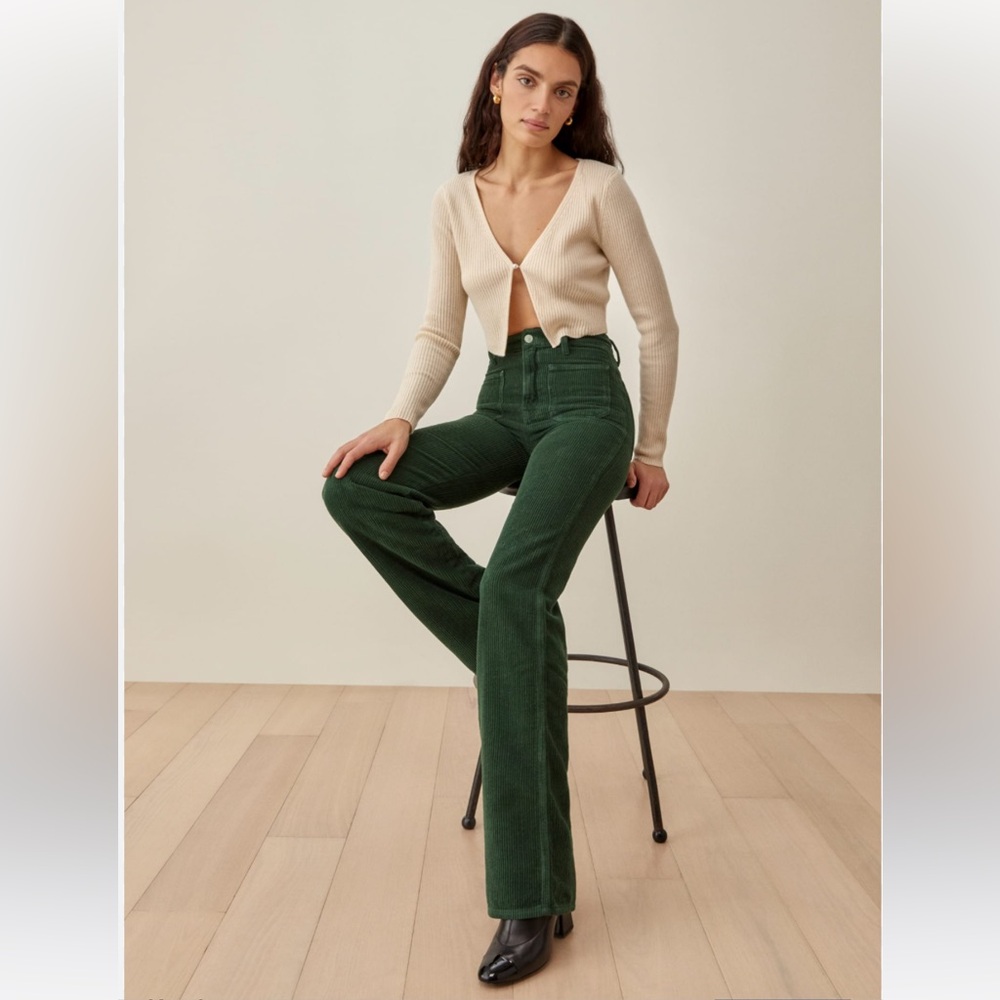 Reformation Alyssa High Rise Wide Leg Corduroy Pants - Size 27 Green
